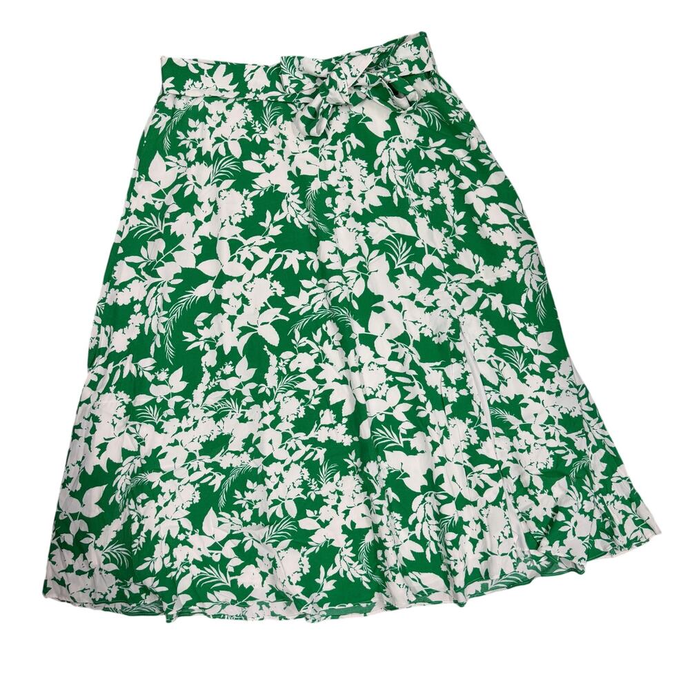Ann Taylor Green Floral Maxi Skirt 14 Tie Zip Full Length